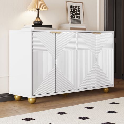 Buffet - Rangement - 120x35x71,5 cm - 4 portes sculptées étagères réglables - Métal, MDF - Blanc (1/5)