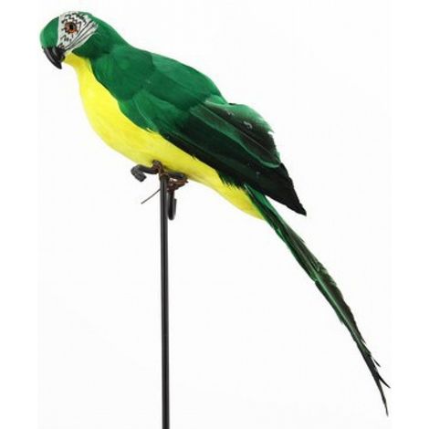 Perroquet artificiel vert grandeur nature, en mousse et plumes, style ara, idéal pour un costume, ornement d'épaule, décoration moderne pour la maison, le jardin ou une fête (35 cm). (1/5)