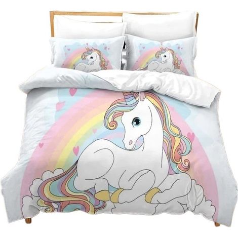Parure de lit licorne avec taies d'oreiller, double microfibre, 200x200 cm, pour chambre d'enfant (1/5)