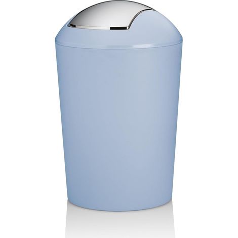 Seau à couvercle basculant bleu, seau à cosmétique 5l avec couvercle basculant, plastique, poubelle salle de bain bleu givré mat (1/5)