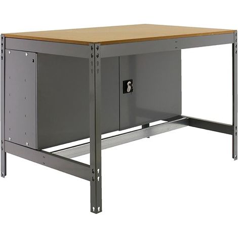 SimonRack Banco da Lavoro da Officina con Armadietto, Portata 400 kg, 842x910x610 mm, Tavolo da Lavoro, Grigio/Legno – Bt-0 (1/3)