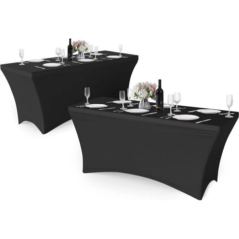 Stretch Tablecloth 2 Pack Spandex Fitted Table Covers Stretchable Tablecloths with High Elasticity for Party Banquet Wedding Exhibition Outdoor-4ft