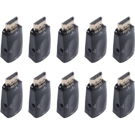 Convertisseur HDMI vers VGA compatible 10x, plaqué or, avec une prise audio 3,5 mm, convient aux PC, ordinateurs portables, lecteurs DVD et ordinateurs de bureau, noir. (1/5)