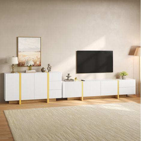 Set mobile TV 190x35x45 cm e credenza 140x36x75 cm con frontale scanalato, contenitore, MDF/PB bianco (1/5)
