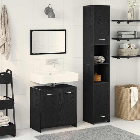 Badezimmermöbel-Set 3 pcs Schwarz Eichen-Optik Holzwerkstoff vidaXL (1/5)
