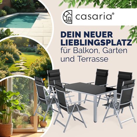 CASARIA® Salon de jardin aluminium Bern 6 chaises pliantes 1 table 150x90cm dossier réglable 8 positions ensemble de jardin terrasse balcon extérieur Argenté (1/4)