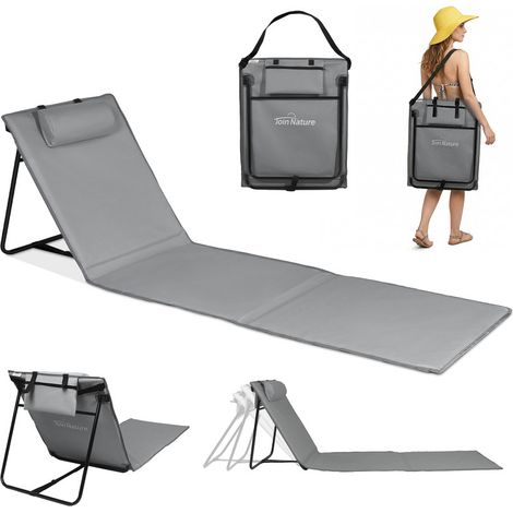 Homecall Gartenliege strandmatte mit rückenlehnee Liegestuhl Strandliege klappbar leicht, Extra Langer Rücken 61 cm, 1 St., Tragbar als Rucksack für Strand, Camping & Garten (grau) (1/5)