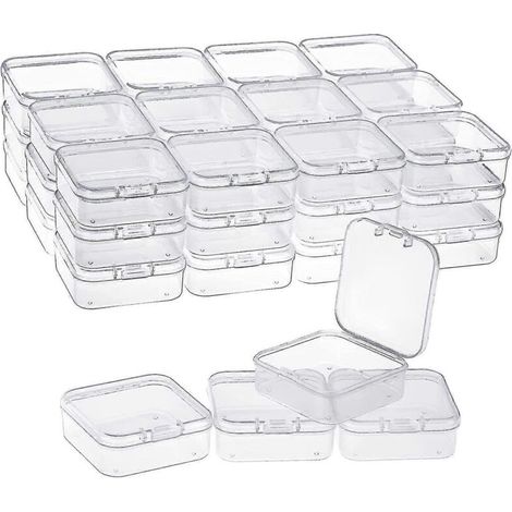 Lot de 40 boîtes de rangement transparentes en plastique avec couvercle à charnière pour petits objets, couleur diamant. (1/5)