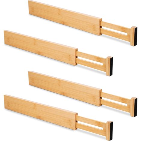 Séparateurs de tiroir en bambou réglables 4 pièces 42–55 cm pour cuisine, chambre, commode et bureau (1/4)