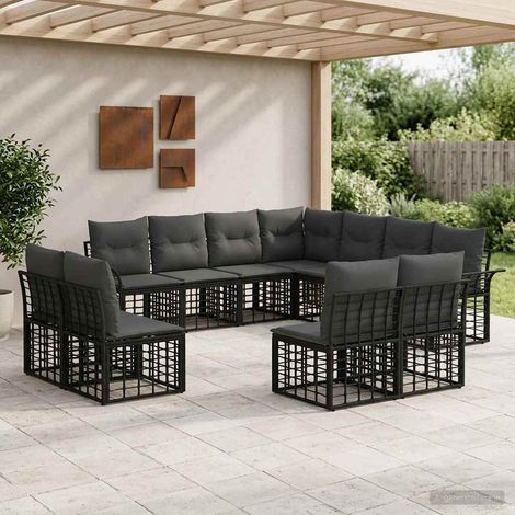 Conjunto de sofás de exterior 11 pcs Negro y Gris oscuro (1/5)