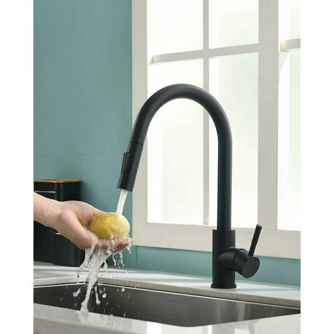 Kitchen Mixer Tap - Black - With Pull-out Spray - 360° Rotatable - For Kitchen (1/5)