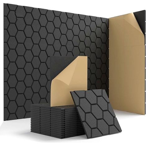 Packung mit 15 schalldichten Wandpaneelen 30,5 x 30,5 x 1 cm, selbstklebend, schwarz. (1/5)