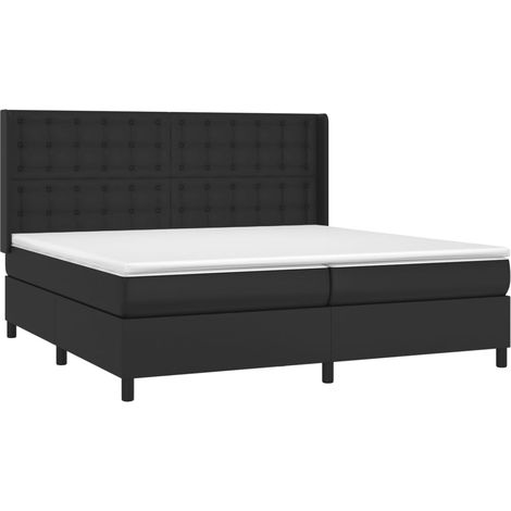 Estructura de cama LED con somier de láminas cabecero y colchón sintético negro de 200x200cm TDL0209139
