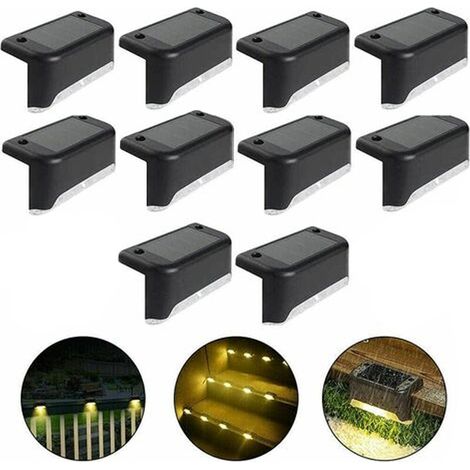 Lampe de clôture solaire étanche, lumière de pont solaire, lampe d'escalier, lampes solaires de jardin LED IP65 pour clôtures d'escalier de patio (Lumière chaude-Noir, 10 PCS) (1/5)