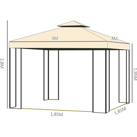 Pavillon de luxe 3x3 m, pavillon de jardin à double toit, tente de réception avec panneaux latéraux, chapiteau, tente de jardin, pagode, beige (1/5)