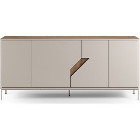 Buffet, commode de rangement avec 4 portes aspect bois coloris chêne, crème - Longueur 180 x Profondeur 40 x Hauteur 80 cm (1/5)