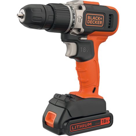 BLACK+DECKER - Perceuse à percussion sans fil 18V, 1 batterie Li-Ion 1,5 Ah, chargeur BCD003C1-QW (1/2)