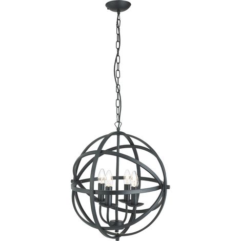 Lampadario Industrial-Nordico Orbita Acciaio Nero 4 Luci E14 (1/5)