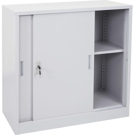 [NEUWERTIG] Aktenschrank Preston HHG-588, Stahlschrank Büroschrank, mit abschließbaren Schiebetüren 90x90x45cm grau