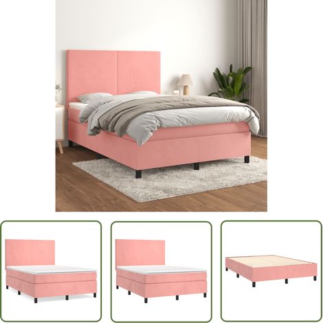 The Living Store Sommier à lattes de lit avec matelas Rose 140x200 cm Velours - Lit Plateforme - Lit Double - Lit Velours - Lit Design - Literie (1/5)