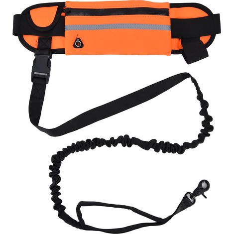 Laisse pour chien mains libres avec poche amovible et bandes réfléchissantes - Confortable et pratique pour la marche - Orange (1/5)