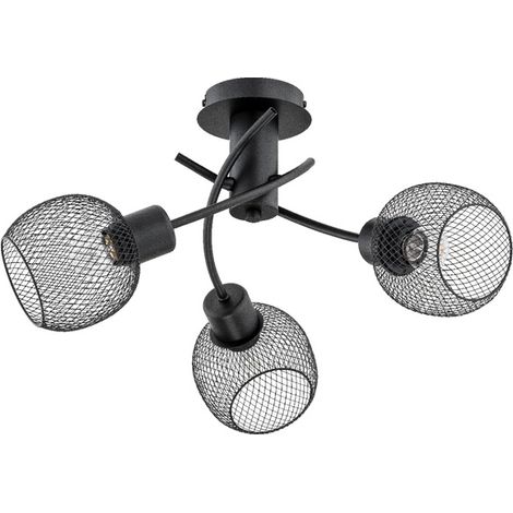 Alfa WATSA Industrial Ceiling Light 3x E27, Black Metal Mesh Shades, Loft Flush Mount Lamp for Living/Dining Room, 50x50cm, Dimmable with Compatible Bulbs (1/2)