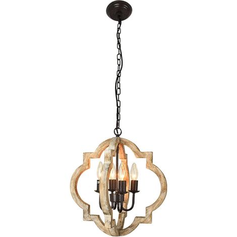 Chandelier Campagnard en Bois pour Restaurant, Lustre Industriel Rétro Américain à Quatre Bras, Suspension en Fer pour Hôtel, Style Loft (1/5)
