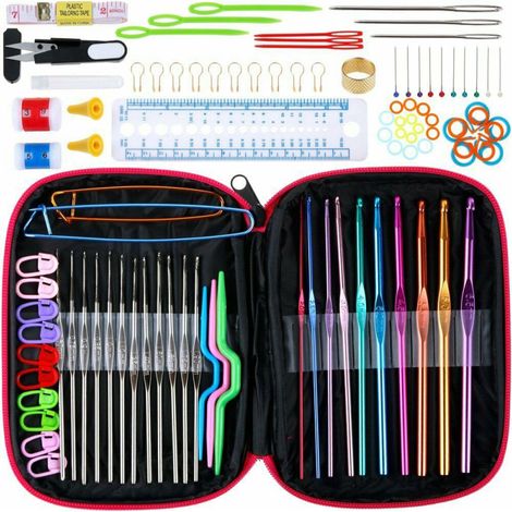 Set mit 100 Aluminiumoxid-Haken in rosarotem Lederetui, Größe 22, Webwerkzeug (1/5)