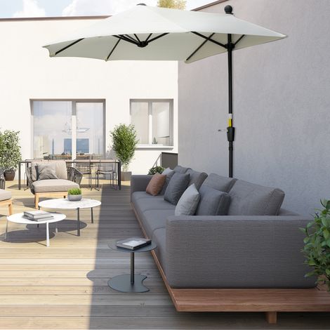 Ombrellone semicircolare doppio 1,9 x 2 m con manovella, colore bianco crema.