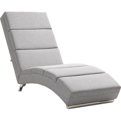 Fauteuil inclinable, chaise longue, méridienne capitonnée aspect lin, pieds en acier, gris clair, pour salon (1/5)