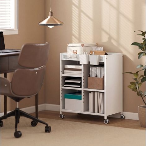 Meuble rangement sur roulettes métal blanc 4 niveaux OKMYHOME (1/4)