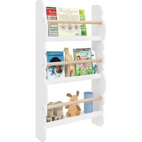 WOLTU Libreria da Parete per Bambini. Piccola Libreria Frontale a 3 Ripiani Bianco (1/8)