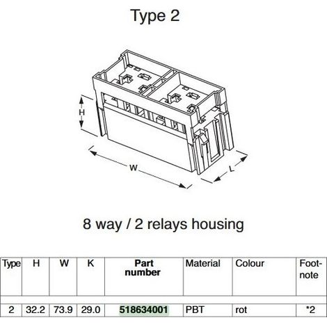 Lear 518634001 Relay and Fuse Receptacle - 8 Way (2 Relays) - Red