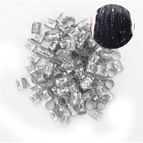 100 Stück verstellbare Flechtringe, Haarperlen, kreatives Haarstyling-Werkzeug, silbernes Perückenaccessoire (1/4)