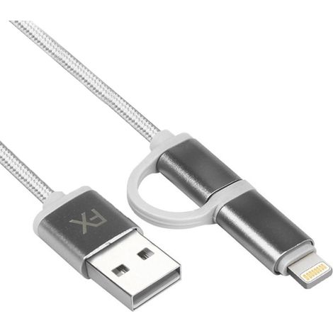 FX 2 in 1 Braided USB Charge & Sync Cable 2m Space Grey Fast Charging USB Cable (1/4)