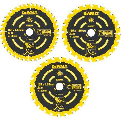 3 x Dewalt Extreme Framing TCT Circular Saw Blades 165 x 20 - 24 40 Tooth (1/5)