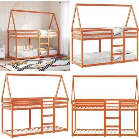 Etagenbett mit Dach Wachsbraun 90x190 cm Massivholz Kiefer - Kinderbett - Jugendbett - Holzbett - Etagenbett - Hochbett - Home & Living
