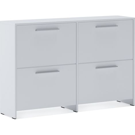Moruzzo Schuhschrank, Schuhregal mit 4 Ablagen, 8 Fächern, 4 Türen, 120x28x79h cm Weiß