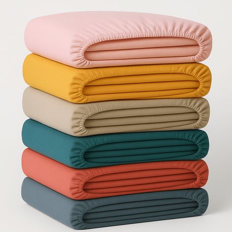 Lot 4 Draps Housse Jersey 100% Coton – Bonnet 25cm, Hypoallergénique. Modèle (Multicolore 90x200cm). (1/5)