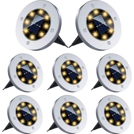 Lampe Solaire Extérieur 8 Pièces,Lumière Solaire Extérieur Spot Solaire 8 LED Jardin Eclairage Etanche IP65 Pelouse Lumière Decorative Pour Chemin Jardin Terrace Cour Pelouse (Blanc Chaud A) (1/5)