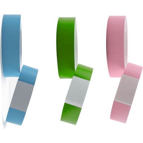 300 bracelets en papier synthétique jetables et imperméables pour événements dans les parcs d'attractions (vert, rose, bleu). (1/5)