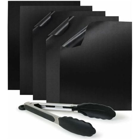 Feuilles de cuisson barbecue Teflon (Lot de 5) – Tapis de cuisson anti-adhésif pour barbecue, grill et four (5x rectangulaire 40x30 cm) (1/4)