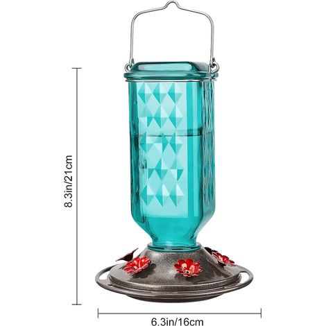 Mangeoire à colibris d'extérieur en verre, 690 ml, 6 orifices d'alimentation, mangeoire à nectar pour oiseaux, décoration de jardin, avec fourmilière, turquoise (1/3)