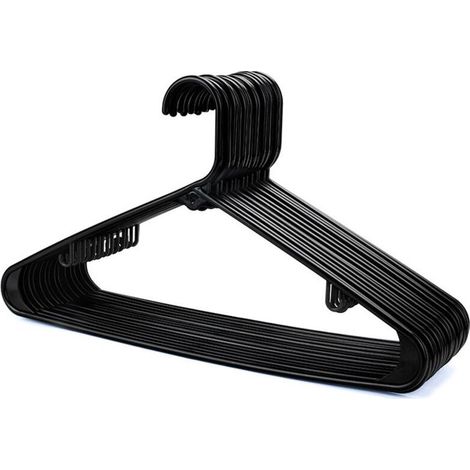 Cintres en plastique noir – Lot de 20, robustes avec barre pour pantalons et pinces, gain d’espace, largeur 40 cm (1/5)