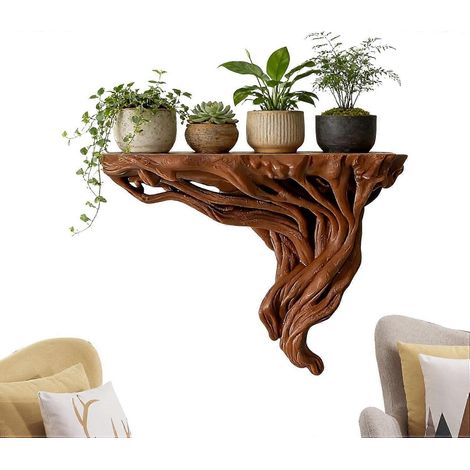 Étagère murale en racine d'arbre, étagère rustique à fixer au mur, support de rangement décoratif bohème flottant pour la maison (1/4)