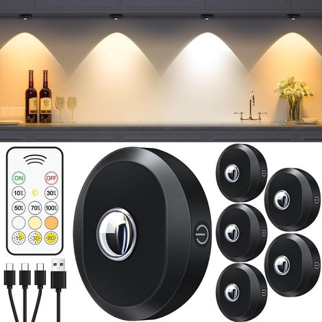 Rechargeable Spot sans Fil, Led Vitrine avec Télécommande, 3 Températures de couleur, Fonction de Synchronisation, Led sans fil pour sous les Placards, Armoires (paquet de 6) (1/5)