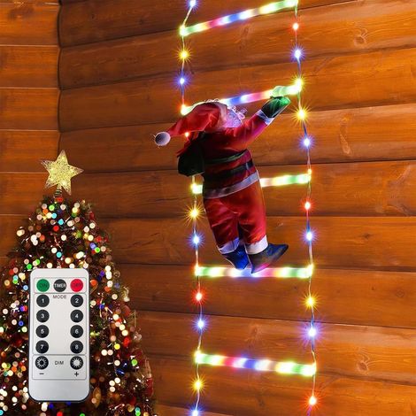 Kindfiber OÜ-LED Guirlande lumineuse Père Noel, 8 Modes d'éclairage, Guirlande Lumineuse LED Échelle avec Père Noël, pour Fêtes, Anniversaires (Multicolore) (1/5)