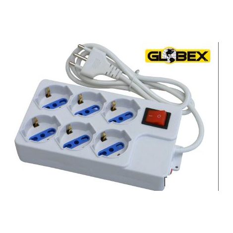 Globex MULTIPRESA CON INTERRUTTORE IN BLISTER 6 posti (3+3) 2P+T 10/16A schuko