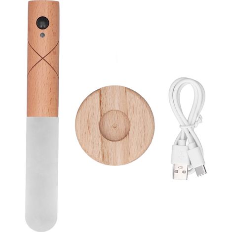 Ortviai Applique murale LED avec capteur de mouvement, rechargeable USB, aimantée et réglable en luminosité, bois de cire blanc (1/5)
