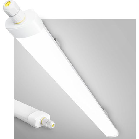 2x Réglette LED 120 cm, 40W 5040 lm 5000K Blanc Froid IP65 Étanche, Neon LED garage avec fil de terre, 192 LEDs sans scintillement, Tube plafonnier pour garage atelier cave, Blanc (1/5)